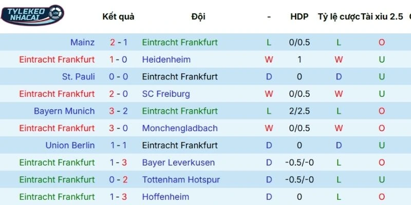 Dấu ấn thi đấu gần đây của Frankfurt