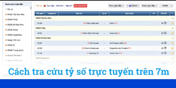 Cách tra cứu tỷ số trực tiếp 7m trên sân cỏ